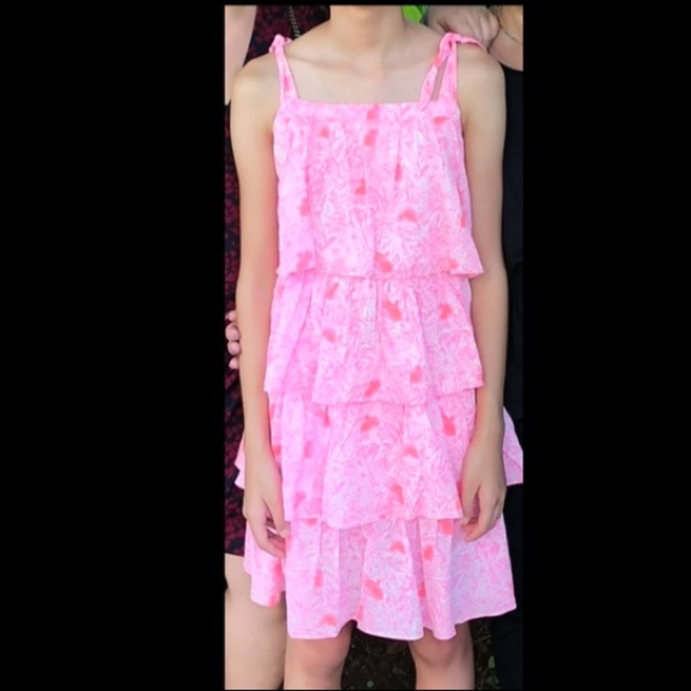 Crewcuts GIRLS' TIERED RUFFLE DRESS IN PALM PRINT (Girls 14)